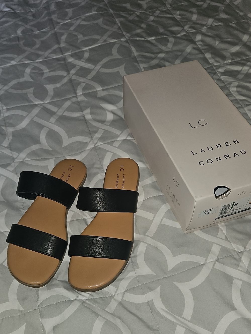 LC Lauren Conrad Black Double Band Slide Sandals